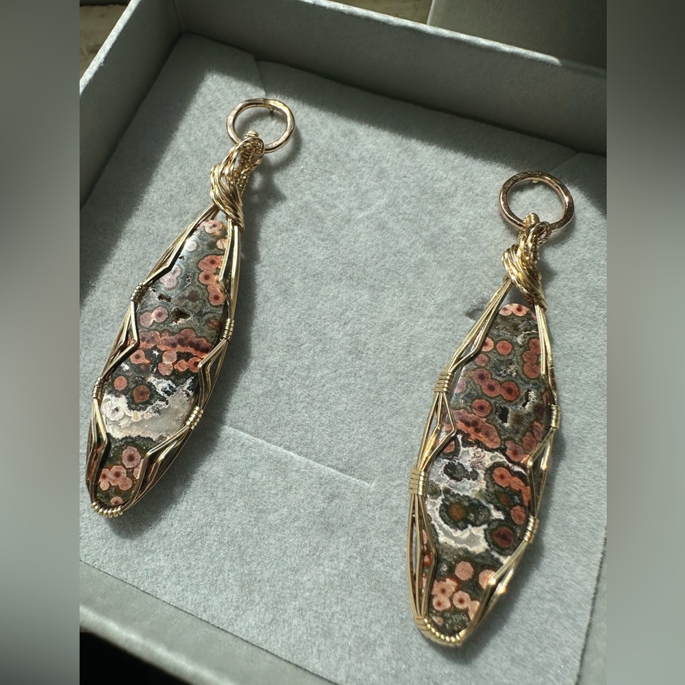 SOLD - 14k Gold Filled Madagascar Ocean Jasper Healing Stone Earrings - Picture 4 of 14